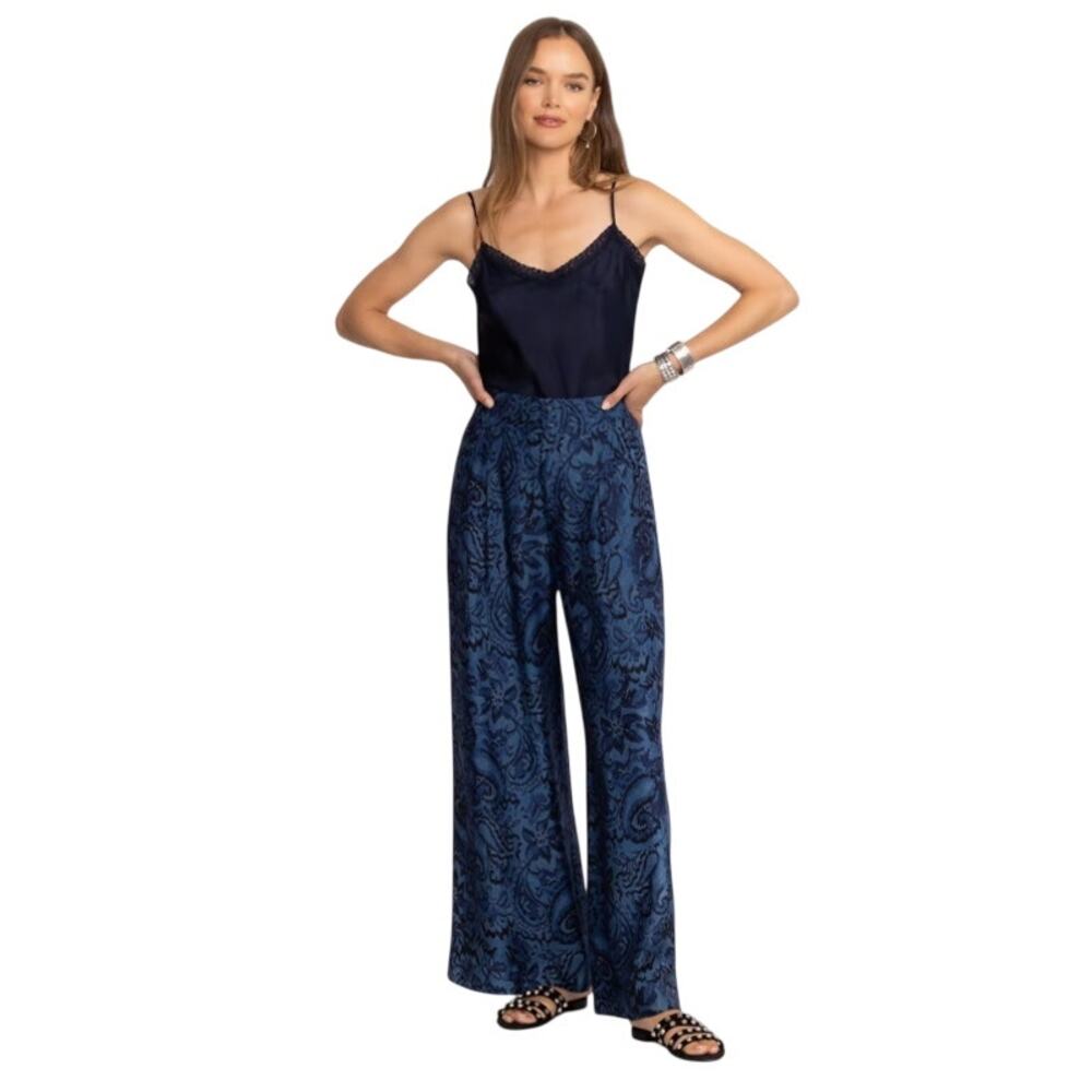 Johnny Was Workshop Blue Denim Wide Leg Pleat Pants sz Small NWT